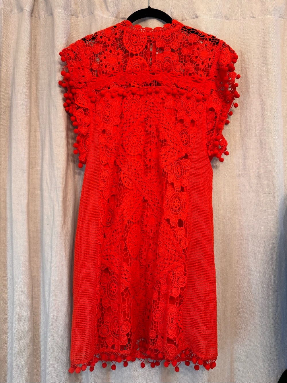 Tularosa Red Crochet Lace Pom Pom Mini Dress XS Like New